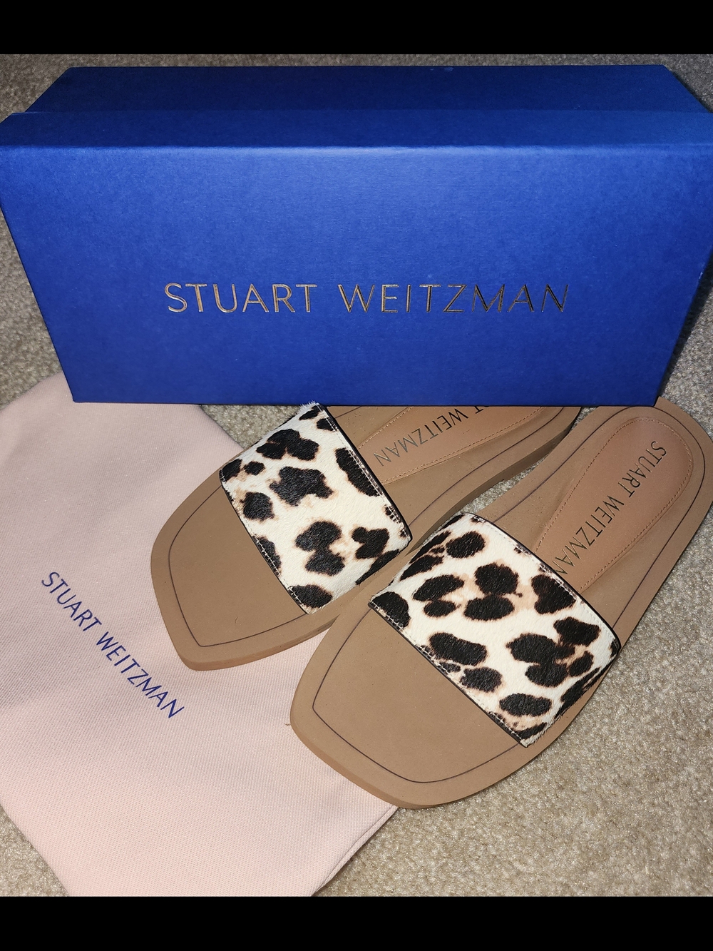 Stuart Weitzman Slide Sandals Leopard Print in Brown and Black Size 6 $153 NIB